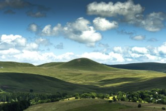 View of the Chamaroux mountain near the village of Montgreleix, Cezallier massif, Auvergne