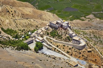 Aerial view of Ki Gompa (also spelled Key or Kee) is a Tibetan Buddhist monastery, the biggest