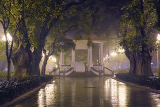 Guangzhou People's Park with mist fog at night. Guangzhou, China, Asia