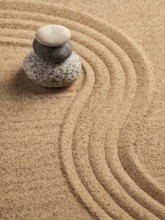 Japanese Zen stone garden, relaxation, meditation, simplicity and balance concept, pebbles and