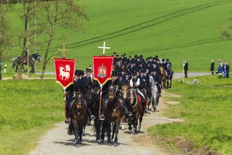 Easter riding procession in Crostwitz, Easter riding in Lusatia. Procession from Crostwitz to