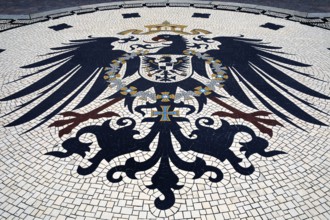 Mosaic with imperial eagle in front of the New Town Hall, Schlossplatz, state capital Wiesbaden,