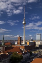 City panorama with Red City Hall and TV Tower, Berlin-Mitte, Berlin, Germany, Europe