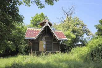 Dovecote with spire and colourful roof, cottage, Bergpark, Eppstein, Taunus, Hesse, Germany, Europe