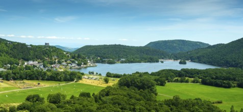 Lake Chambon and Murol castle, Regional Nature Park of the Volcanoes of Auvergne, Puy de Dome