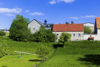 Village view of Oberfrauendorf in the Osterzgebirge mountains