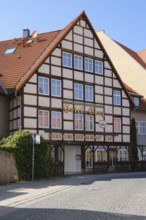 Hotel Harz, Renovated half-timbered house, Wernigerode, Harz, Saxony-Anhalt, Germany, Europe