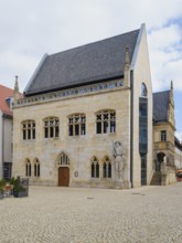 Historic west façade with Roland, town hall, Holzmarkt, Halberstadt, Harz Mountains, Saxony-Anhalt,