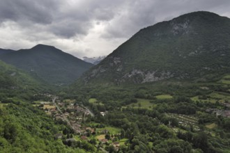 View over the village Niaux in the Midi-Pyrénées, Pyrenees, France, Europe