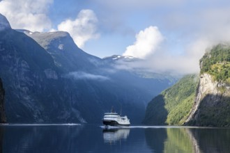 Ship in Geirangerfjord, near Geiranger, Møre og Romsdal, Norway, Europe