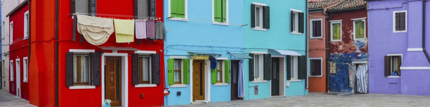 Colourfully painted houses, Burano, Venice, Veneto, Italy, Europe