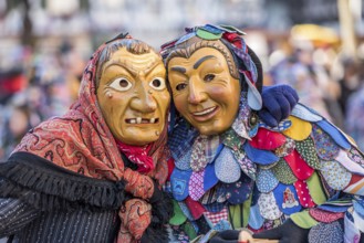 Witch and Spättlehansel at carnival procession, Fasendumzug, Alemannic Fastnacht, Gengenbach,