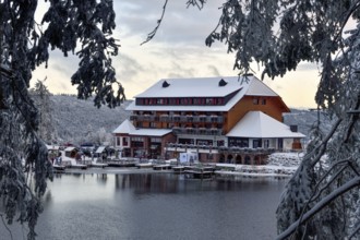 Berghotel Mummelsee, Snow, near Seebach, Black Forest, Ortenaukreis, Baden-Württemberg, Germany,