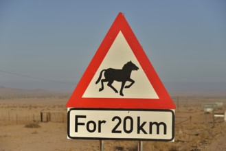 Warning Sign Attention horses, near Aus, Karas Region, Namib, Namibia, Africa