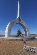 Mongol monument in the steppe of eastern Kazakhstan