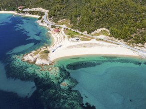 Aerial view, Ema beach, Toroni, Torone, Sithonia, Chalkidiki, Central Macedonia, Greece, Europe