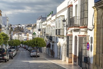 Street with white houses of Arcos de la Frontera, Andalusia, Spain, Europe