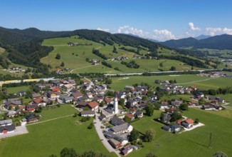 Drone shot, panorama shot, Oberwang, Salzkammergut, Upper Austria, Austria, Europe