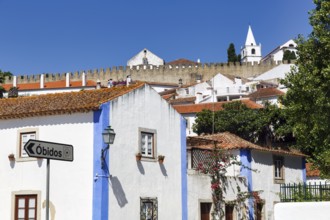 Typical houses in the medieval village, village view Óbidos, Portugal, Europe