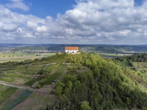 Aerial view of the Wurmlingen Chapel, Wurmlingen, near Tübingen, Baden- Württemberg, Germany,