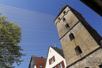 Metzgerturm with an installation by Johannes Pfeiffer, temporary art in public space, contemporary