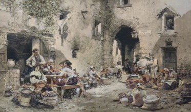 Market in Subiaco 1880, Italy, Historical, digital reproduction of an original 19th century