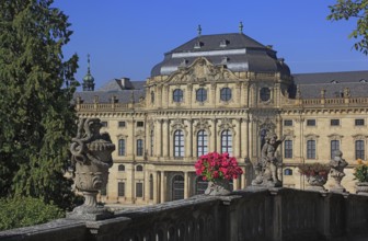 The Würzburg Residenz, putti on the bastion, park side, UNESCO World Heritage Site, Würzburg, Lower