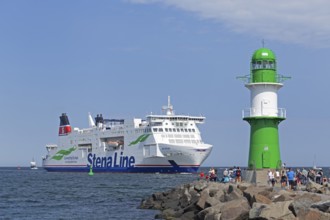 Stena Line ferry, Baltic Sea, pier lights, Hanse Sail, Warnemünde, Rostock, Mecklenburg-Western