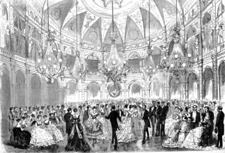 Ball at the Grand Hotel, for the benefit of unemployed workers, Paris, 1869, France, Historic,