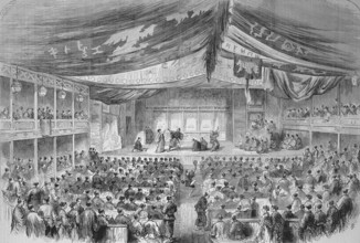 Theatre performance at the Osaka Theatre, 1869, Japan, Historical, digitally restored reproduction