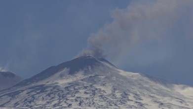 Etna, snow-capped peak, smoking volcano, Eastern Sicily, Sicily, Italy, Europe