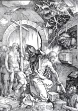 Woodcuts to complete the great Passion, Christ in Limbo, woodcut by Albrecht Dürer, historical,