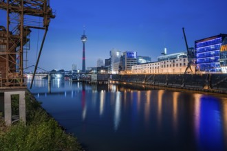 Port by night, Düsseldorf, Germany, Europe