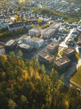 Aerial view of new development area in autumn, Calw, Black Forest, Germany, Europe