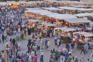 Food stalls at Djemaa el Fna market square, historic center, Marrakesh, Marrakesh-Tensift-El Haouz