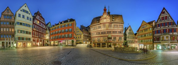 Tübingen Market Place Town Hall Illuminated Panorama Germany