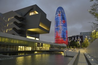 Torre Agbar, architect Jean Nouvel, at dusk, Avinguda Diagonal, Barcelona, ??Catalonia, Spain,