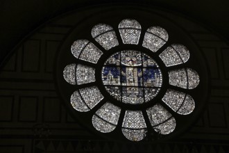 Rosette with Christ as a church window in the Church of the Redeemer, arts and crafts, stained