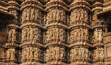 Famous stone carving sculptures, Kandariya Mahadev Temple, Khajuraho, India. Unesco World Heritage