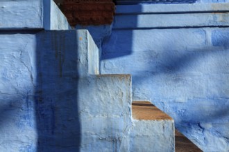 Stairs of blue painted house in Jodhpur, aka Blue City due to the vivid blue-painted Brahmin houses