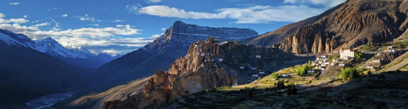 Panorama of Dhankar Monastery and village, Spiti Valley, Himachal Pradesh