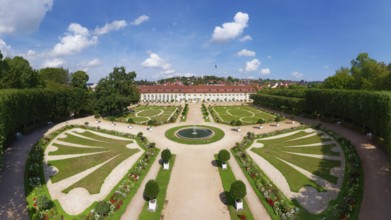 Aerial view, Margravial Court Garden Ansbach with orangery, built 1726-1744, Baroque, park, garden,