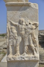 Relief on a phallic column, Delos, UNESCO World Heritage Site, Cyclades, Greece, Europe