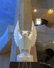 Modern sculptures of the Evangelists in the Sagrada Familia, Barcelona, Catalonia, Spain, Europe