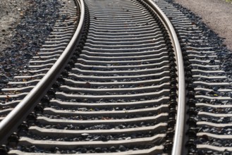 Rails, track, track bed, curve, sleeper, ballast, new, Hamburg, Germany, Europe