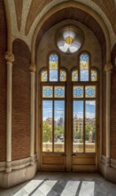 Interior view of the hall and corridors in the main building in the Hospital de la Santa Creu i