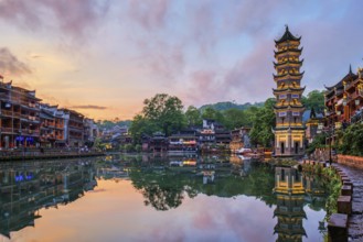 Chinese tourist attraction destination, Feng Huang Ancient Town (Phoenix Ancient Town) on Tuo Jiang