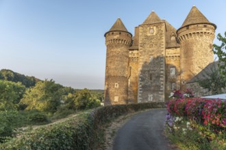 Bousquet castle from the 14th century, classified as a historical monument. Montpeyroux, Aveyron,