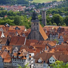 Town view from an elevated viewpoint with the church of St. Blasius, Hann. Münden or Hannoversch