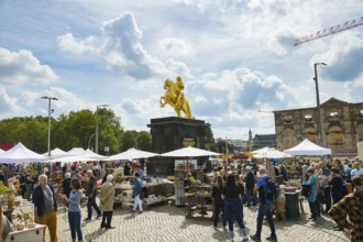 One of the first open-air markets in Dresden at the Goldener horse-rider, freshly renovated and